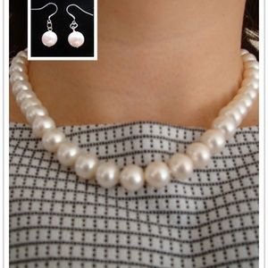 New 10mmX18" AAA White Pearl Necklace Earing Set